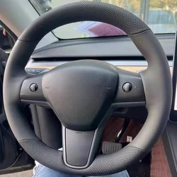 Car Steering Wheel Cover Faux Leather Breathable For Tesla Model 3 2015-2021 Model Y 2019-2021 Steering Wheel Braiding Cover