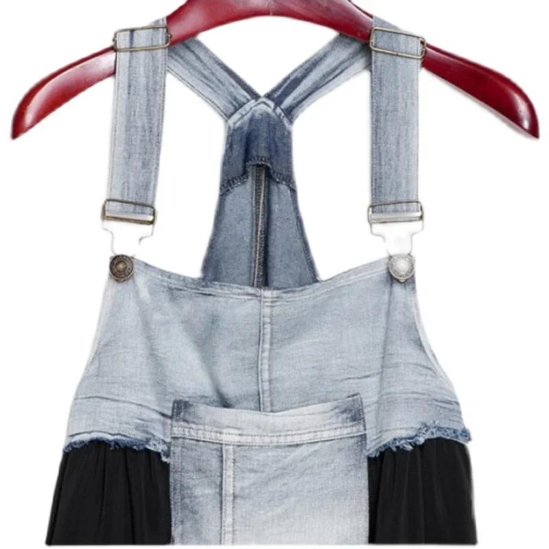 2024 Zomer Nieuwe Elegante Damesjurk Losse Denim Patchwork Chiffon Overalls Sexy Jarreteljurk Spaghettibandjurk Ke903