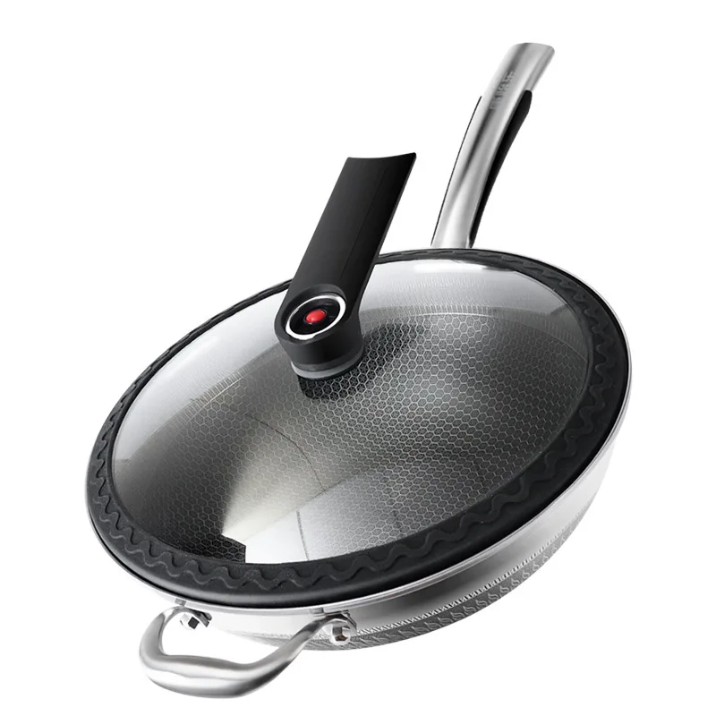 316L stainless steel frying pan Household non stick pot Double sided screen micro pressure cooker Uncoated non stick wok