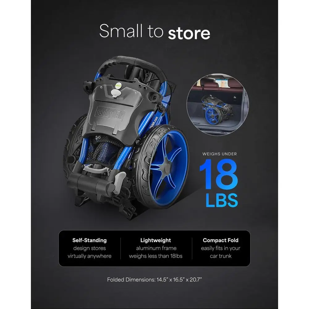 Compact 3-Wheel Foldable Golf Bag Cart - Lightweight Aluminum, EVA Wheels, Adjustable Handle, Brake, Mesh Net, Umbrella & Drink