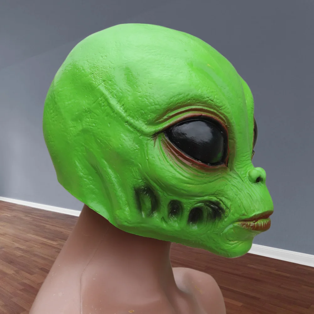 Grüne Alien-Latexmaske Realistische Großaugige UFO-Gesichtsmaske Halloween Horror Cosplay Kostüm-Requisiten für Maskenball-Partys – Detail 5
