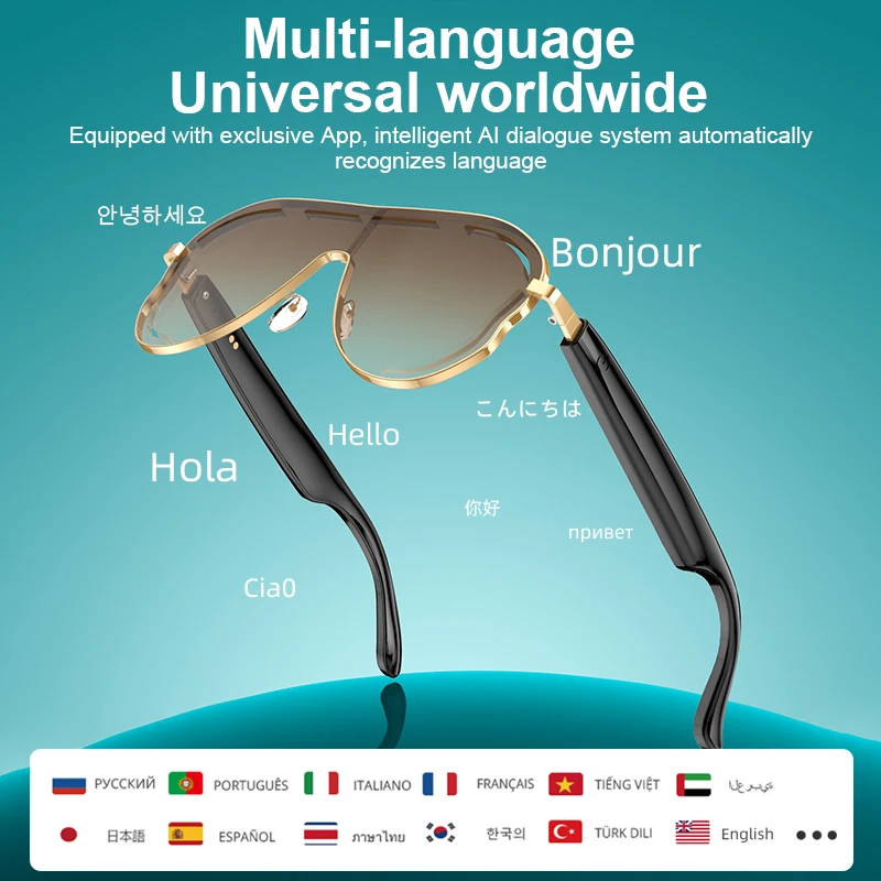 AI Translation Glasses with ENC Dynamic Noise Reduction Real-Time Subtitles Bilingual Communication Video Translation Function