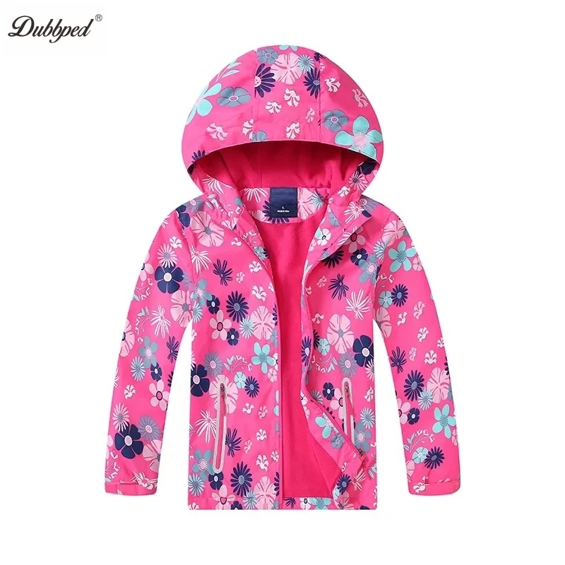 Dubbped New Fashion Spring  Autumn Jackets Rian Girls Coat Waterproof Windproof Windbreaker  Hooded Kids Clothes 3-12Y