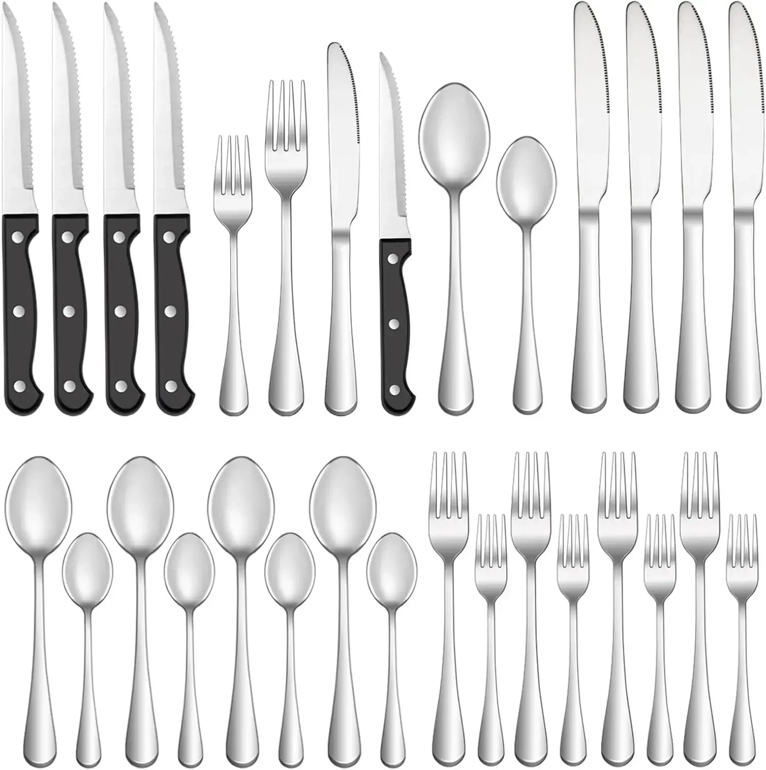 24 Pcs Silverware Set with Steak Knives Service for 4,Stainless Steel Flatware Set,Mirror Polished Cutlery Utensil Set