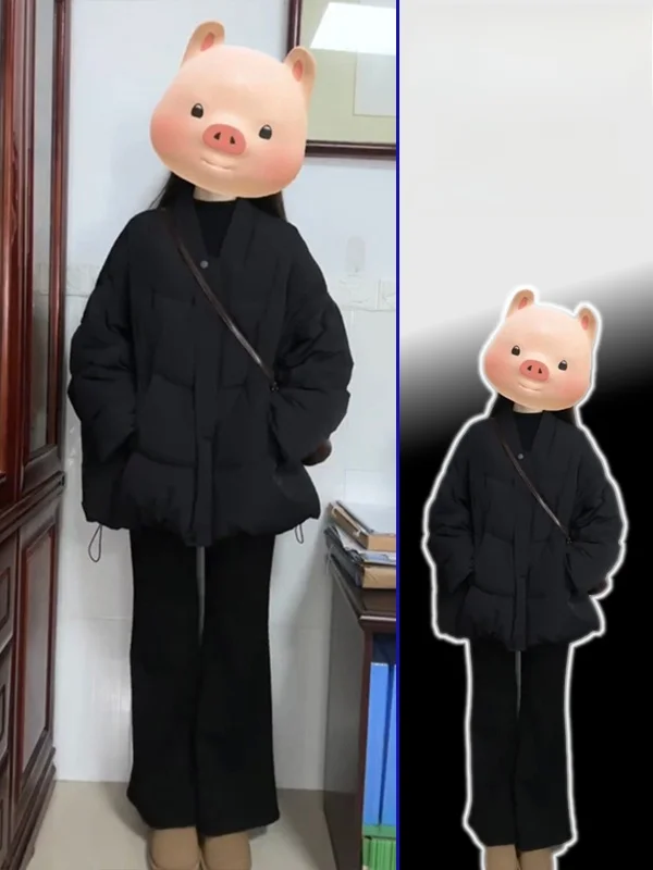 

Новая зимняя женская утепленная хлопковая куртка больших размеров с воротником-стойкой, свободного кроя, стройнящая, черная, большого размера