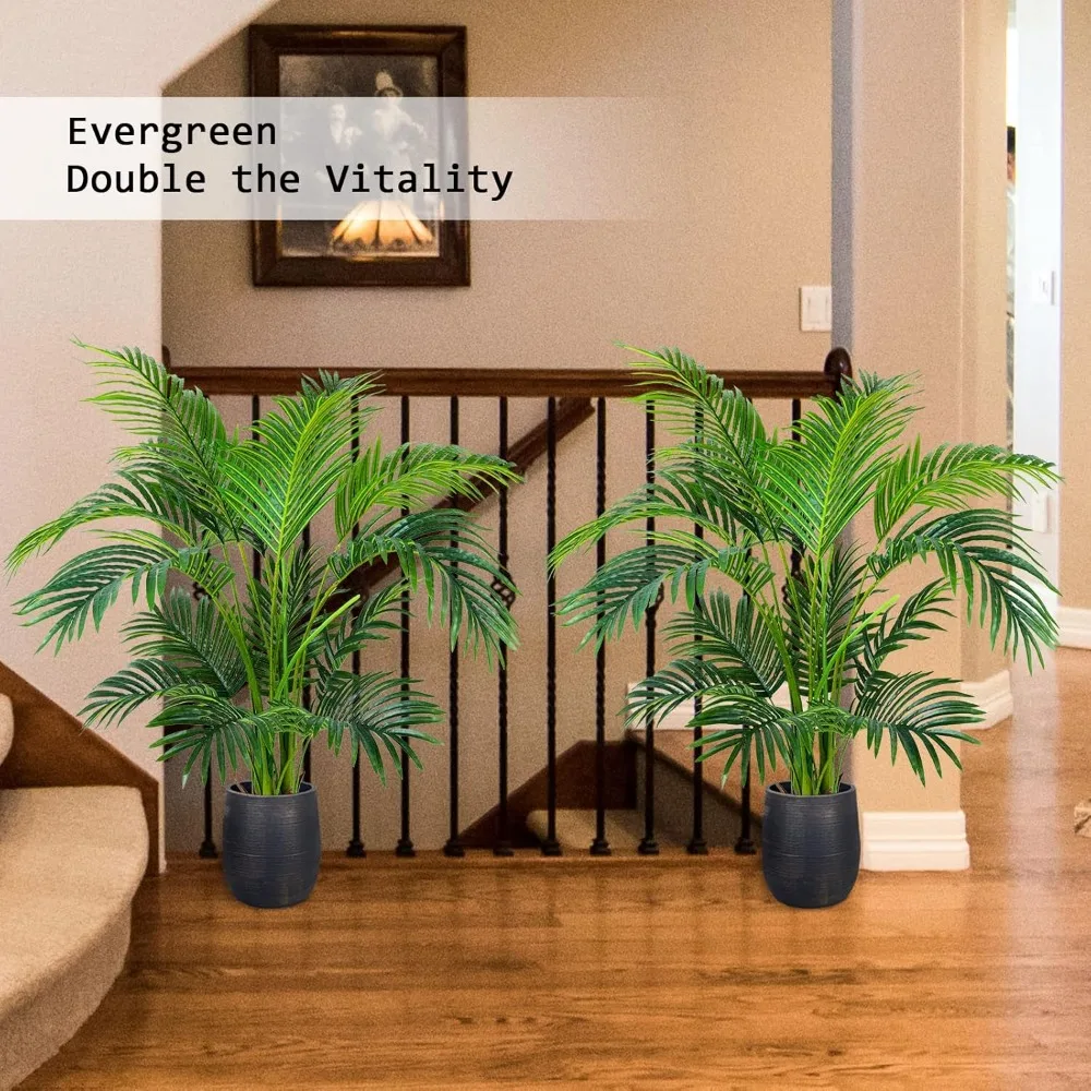 نبات نخيل أريكا الاصطناعي بطول 4 أقدام، عبوتان في وعاء، شجرة حرير النخيل المزيفة في الأماكن المغلقة والخارجية، ليتسينس، عمر 47 بوصة #6