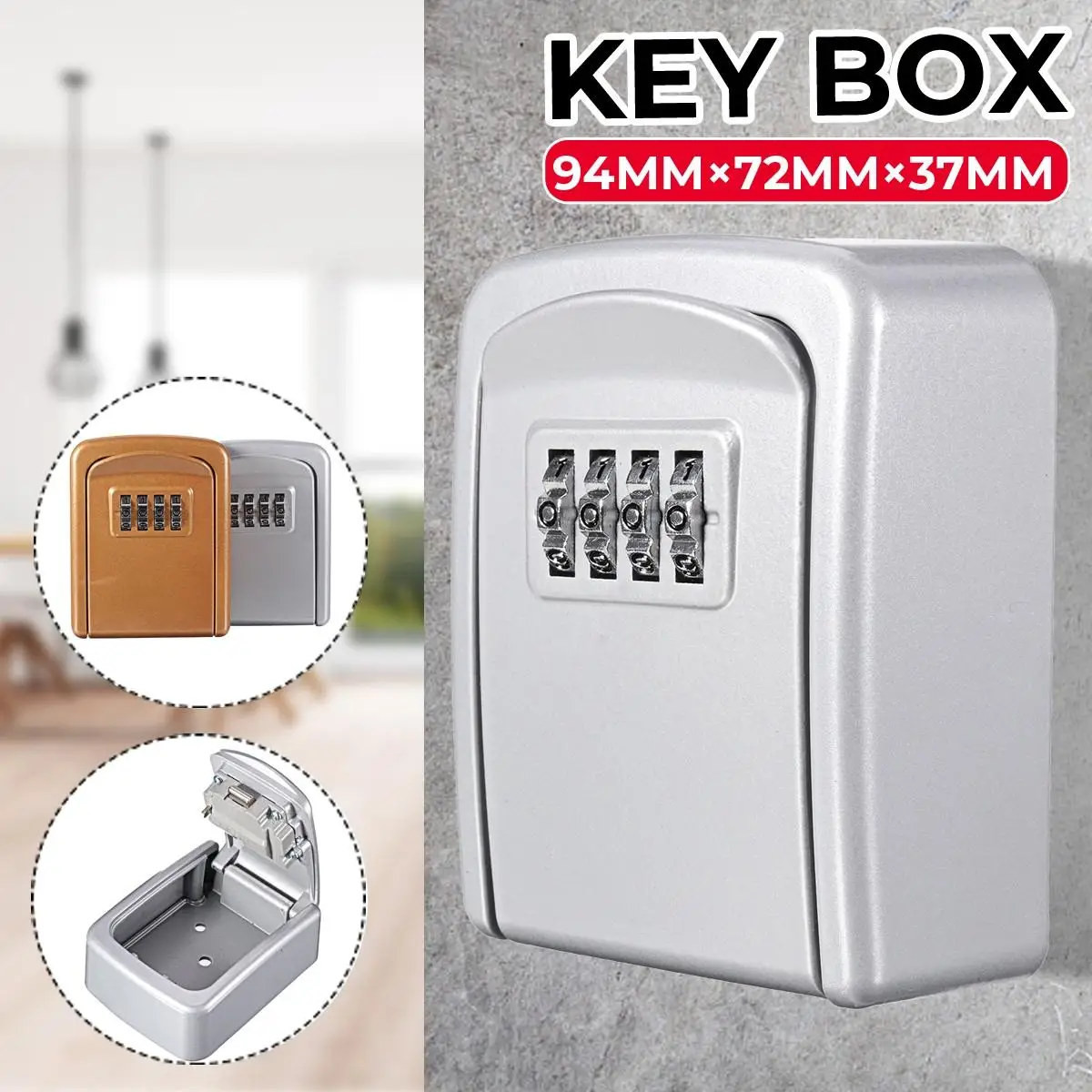 Kotak Kunci Kunci Dinding Dipasang Seng Paduan Kunci Kotak Aman Tahan Cuaca 4 Digit Kombinasi Kunci Penyimpanan Kotak Kunci Keamanan Dalam Ruangan Luar Ruangan