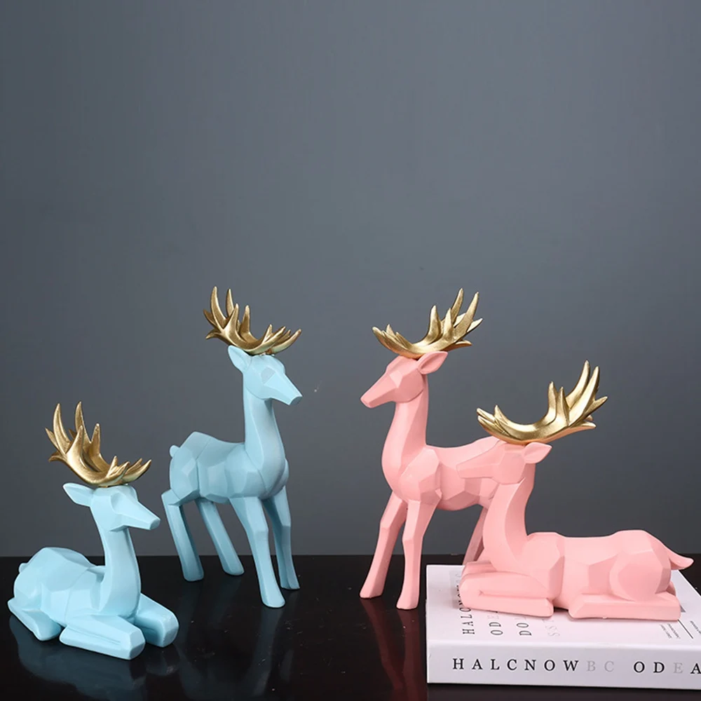 Creative Home Simple Couple Geometry Elk Guest Resin Crafts Hall Wine Cabinet Entrance Office Retro Creative Model Ornaments