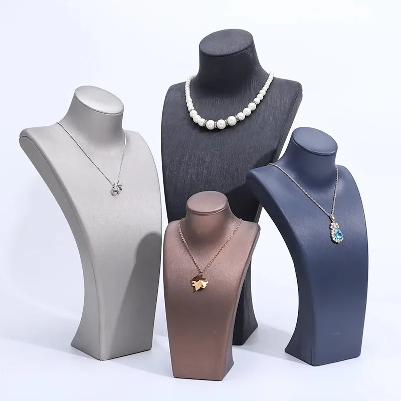 Dudukan Pajangan Perhiasan Model Dada Leher Potret Kulit PU untuk Rak Liontin Kalung, Alat Peraga Foto & Organizer Pajangan Toko