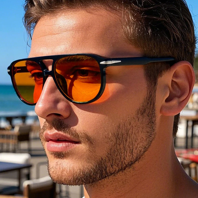 SO&EI Retro Rivets Double Bridges Pilot Men Sunglasses Fashion Blue Orange Shades UV400 Brand Designer Women Luxury Sun Glasses