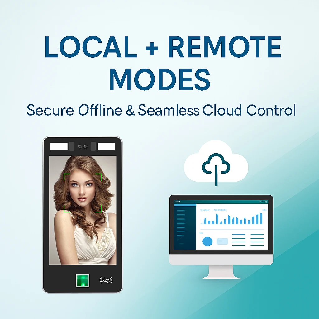 ระบบควบคุมการเข้าออกด้วยไบโอเมตริกซ์ คลาวด์ ลินุกซ์ ขนาด 8 นิ้ว พร้อมระบบบันทึกเวลาทำงานและระบบจดจำใบหน้า