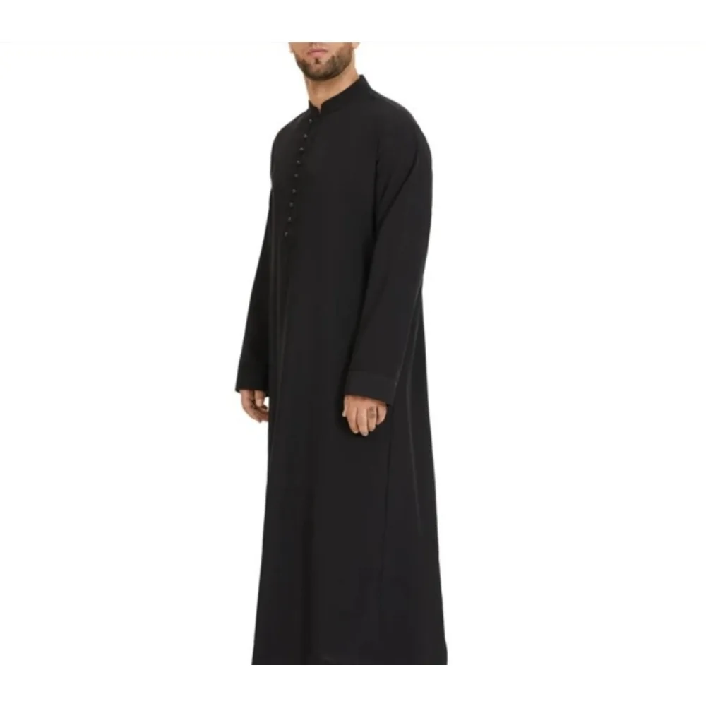 

New Long Robe Loose Stand Collar Muslim Arab Mens Tropical Clothing