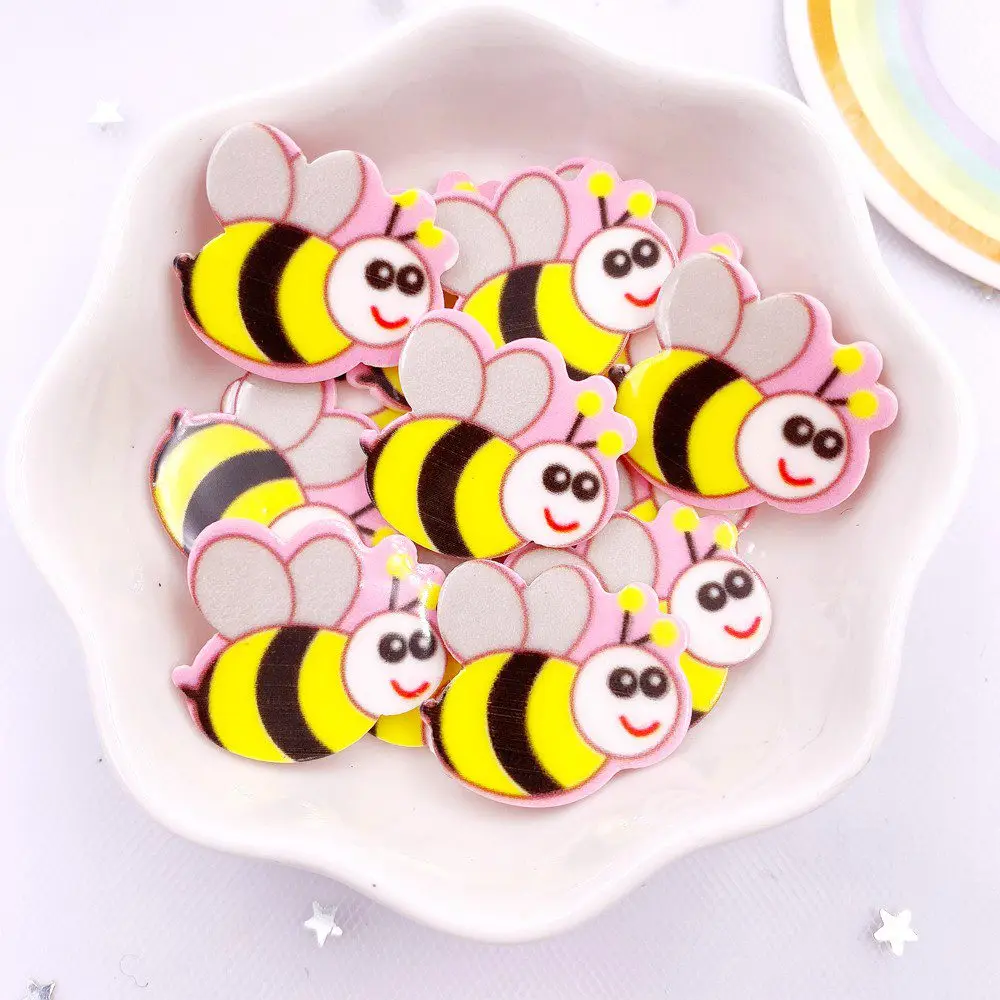 

Красочный мультяшный желтый пчела с плоской задней частью, пластиковый лист, миниатюрный узор, домашний декор, изготовление поделок, детские зажимы, аксессуары OJ290