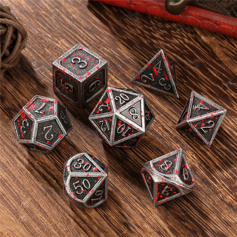 7pcs/set Metal Polyhedral Dices with Gear Spinner 7-in-1 Dice Turnable Rotating Roller for Role Play Game Accessory Wedding Set