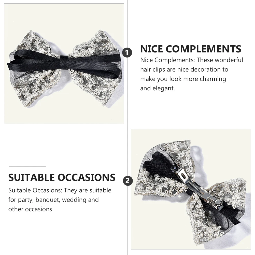 

2 Pcs Big Bow Hair Clip Pin Accessories Bowknot Headgear Headdress Mesh Chic Decorative Hairpin Stylish Style Miss Delicate