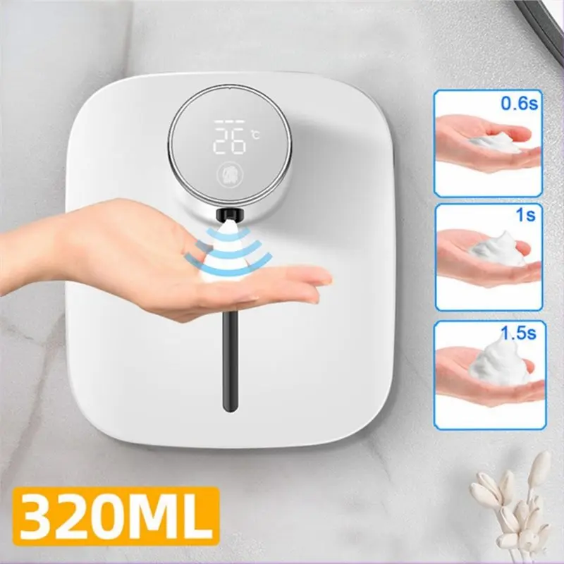 AB46-Multifunctional Wall-Mounted Automatic Soap Dispenser Infrared Sensor Touchless Foaming USB Rechargeable Digital Display