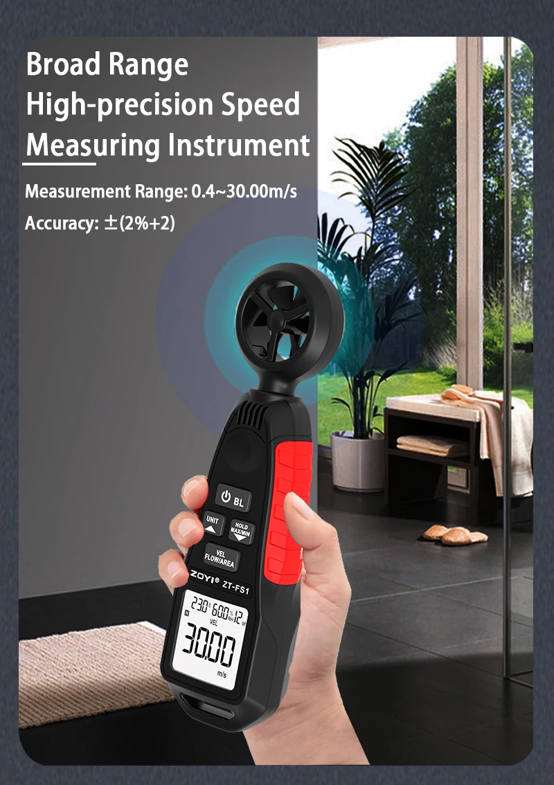 ZOYI 풍속계 풍속 ​ ​ 온도 및 습도 측정 휴대용 풍속계 FS1