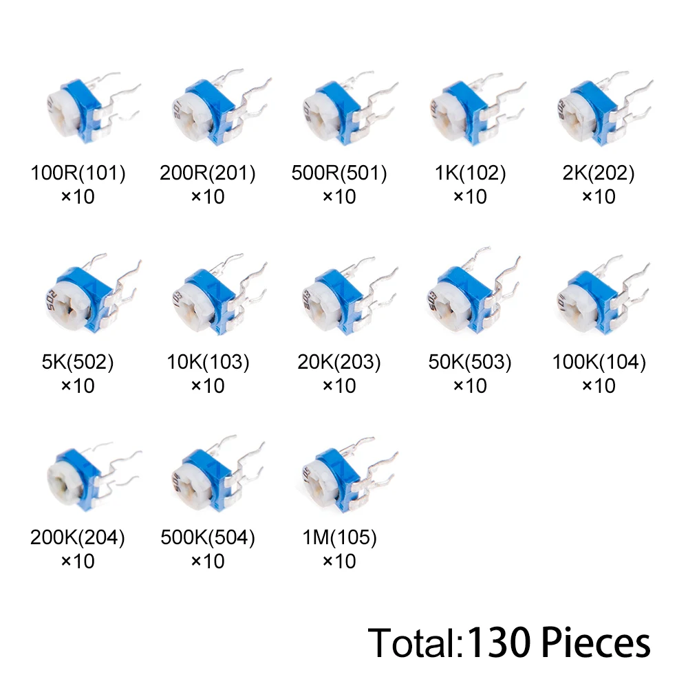 130PCS 1MΩ 13Values RM065 Resistors Kit (100R-1MΩ) Horizontal for DIY Electronic Circuit Project 100R