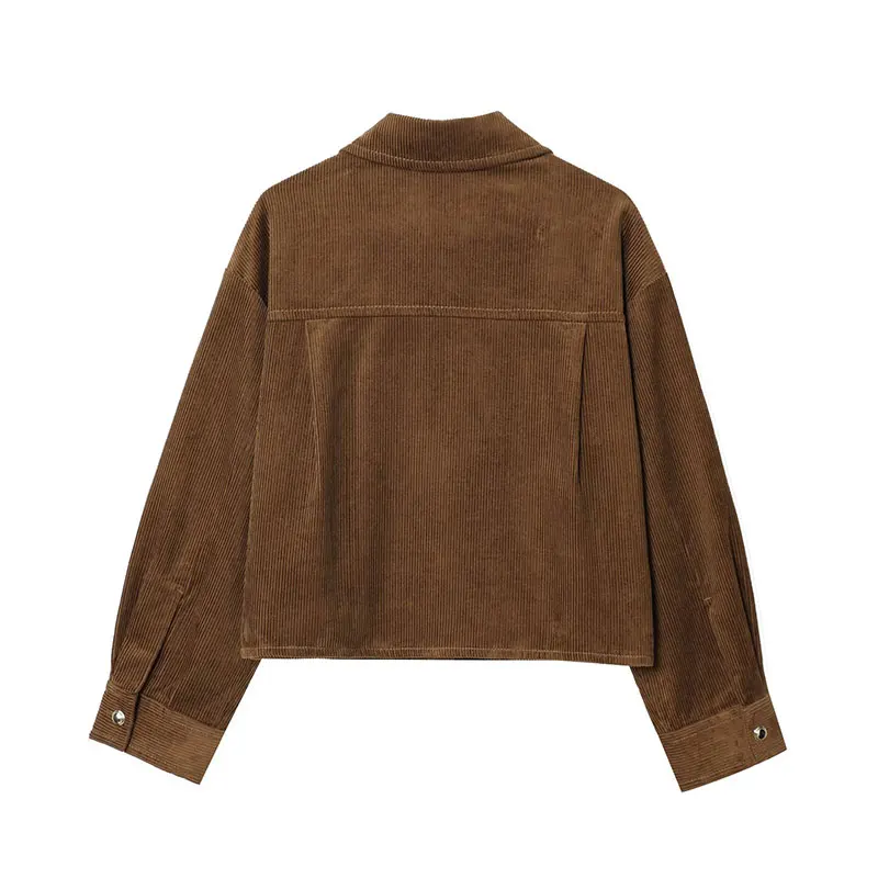 Nlzgmsj 2026 Autumn Women Lapel Collar Corduroy Jacket Single Breasted Cropped Coat With Big Pockets Vintage Casual Streetwear