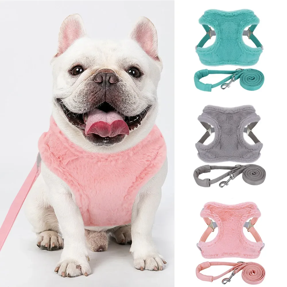 Soft Fur Dog Harness Vest Chihuahua Yorkie Dog Cat Harness Leash Set Warm Winter Pets Puppy Clothes Pug Clothing For Small Dogs