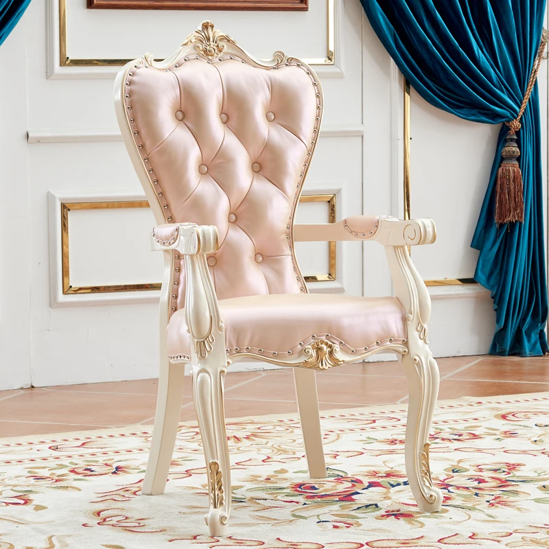 European solid wood chair princess desk chair leather American simple home backrest comfortable dining chair armchair