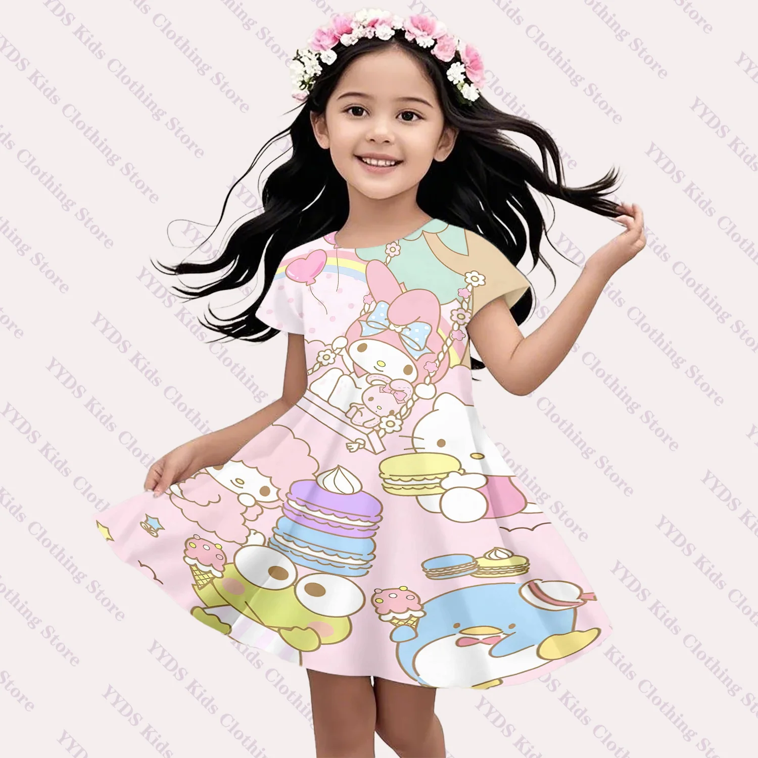 

Новое летнее платье для девочек, модное милое платье с 3D принтом «Hello Kitty», детская милая собака с корицей, одежда принцессы с короткими рукавами