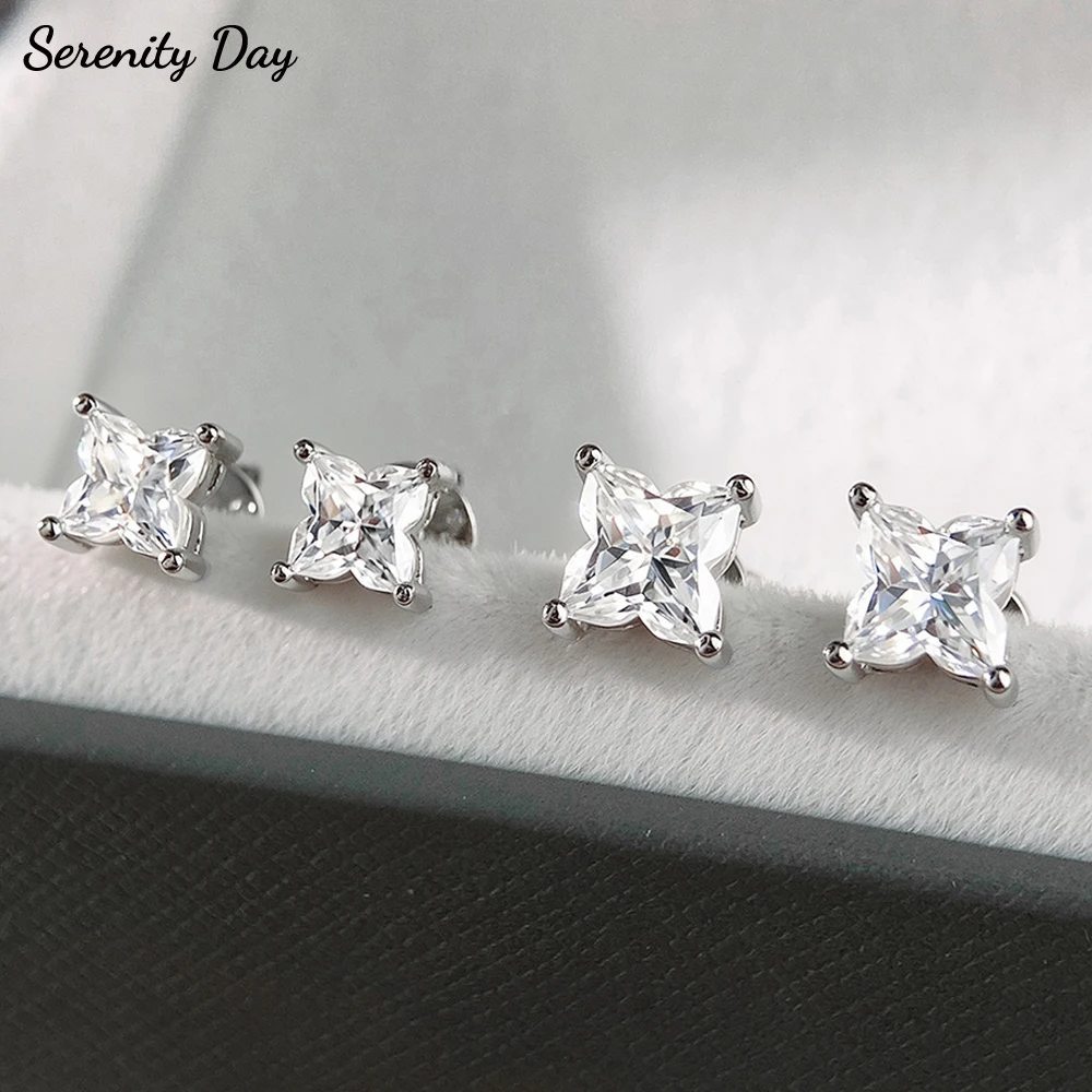 

Serenity 4mm 5mm Flower Cut Moissanite Earrings for Women Men D Color VVS1 Stud Ear Birthday Gift S925 Sterling Silver Jewelry