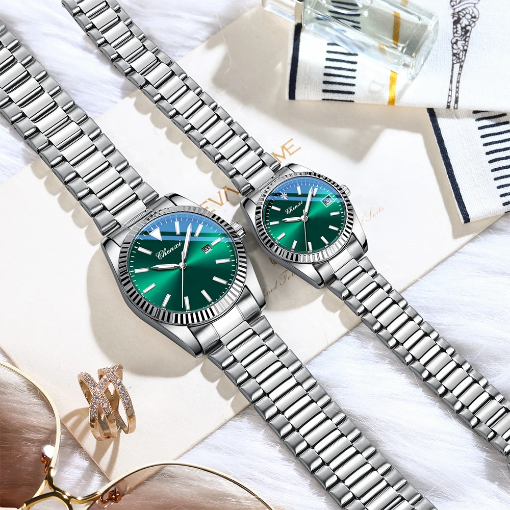 CHENXI Fashion Steel Band Couple Watches Calendar Luminous Waterproof Quartz Men's and Women's Watches Couples Watch