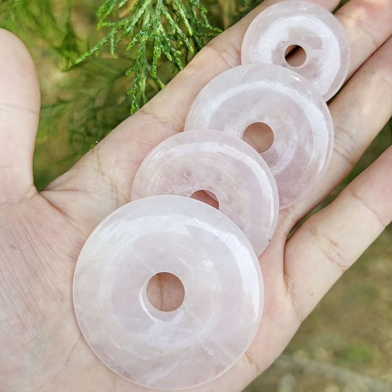 30mm 40mm 50mm Natural Donut Round Rose Crystal Quartz Gem Stone Beads 1 Pcs,For DIY Pandant Jewelry Making Accessories
