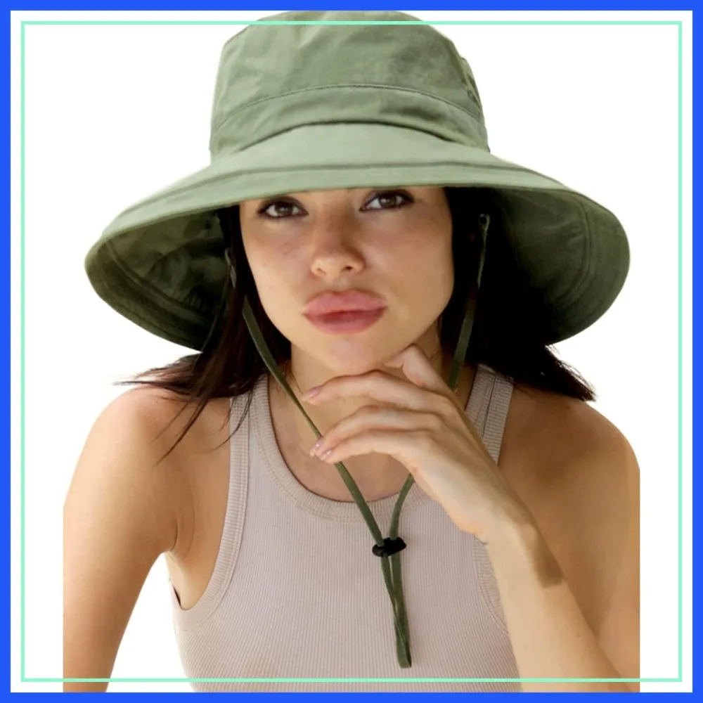 

Wide Brim Sun Hat for Women Gardening, Ponytail Beach Hat, Breathable Cotton, Fold-Up Brim, UV Protection