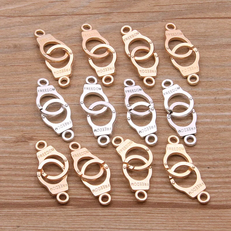 20Pcs 2 Color 2021 New Hollow Small Handcuffs Charms Connector Handmade Decoration Vintage For DIY Jewelry Making Findings