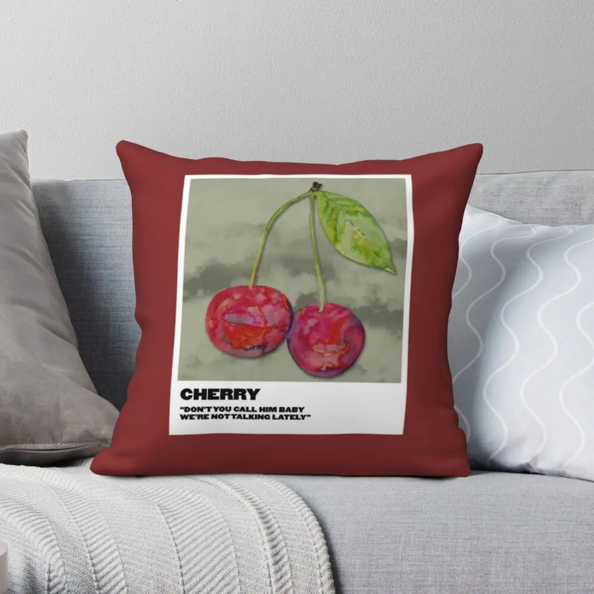 Cherry Polaroid Square Pillowcase Polyester Linen Velvet Printed Zip Decorative Home Cushion Case 18