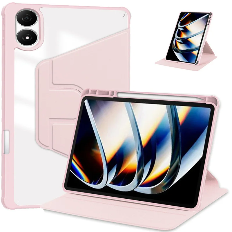 For Infinix Xpad 20 Case Rotating Stand PU Leather + TPU + Acrylic with Pencil Holder - Pink
