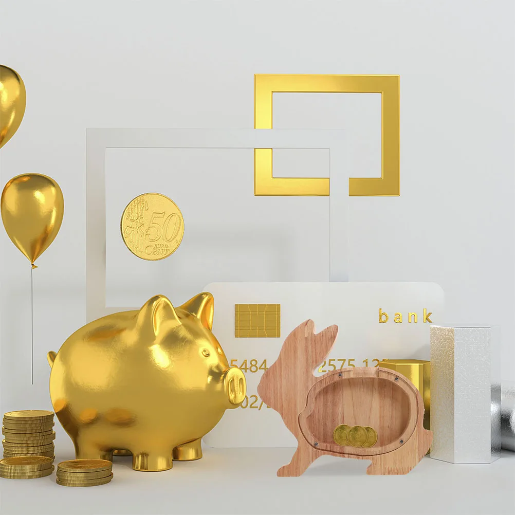

Wooden Animal Piggy Bank Coin Bank for Kids Rabbit Shape Money Saving Box Home Decor Gift Idea Wooden Material