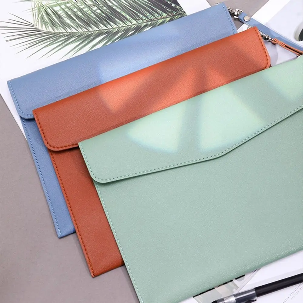 Leather Document Pouch With Handle A4 A5 Leather File Folder Large Capacity Document Bag School Office