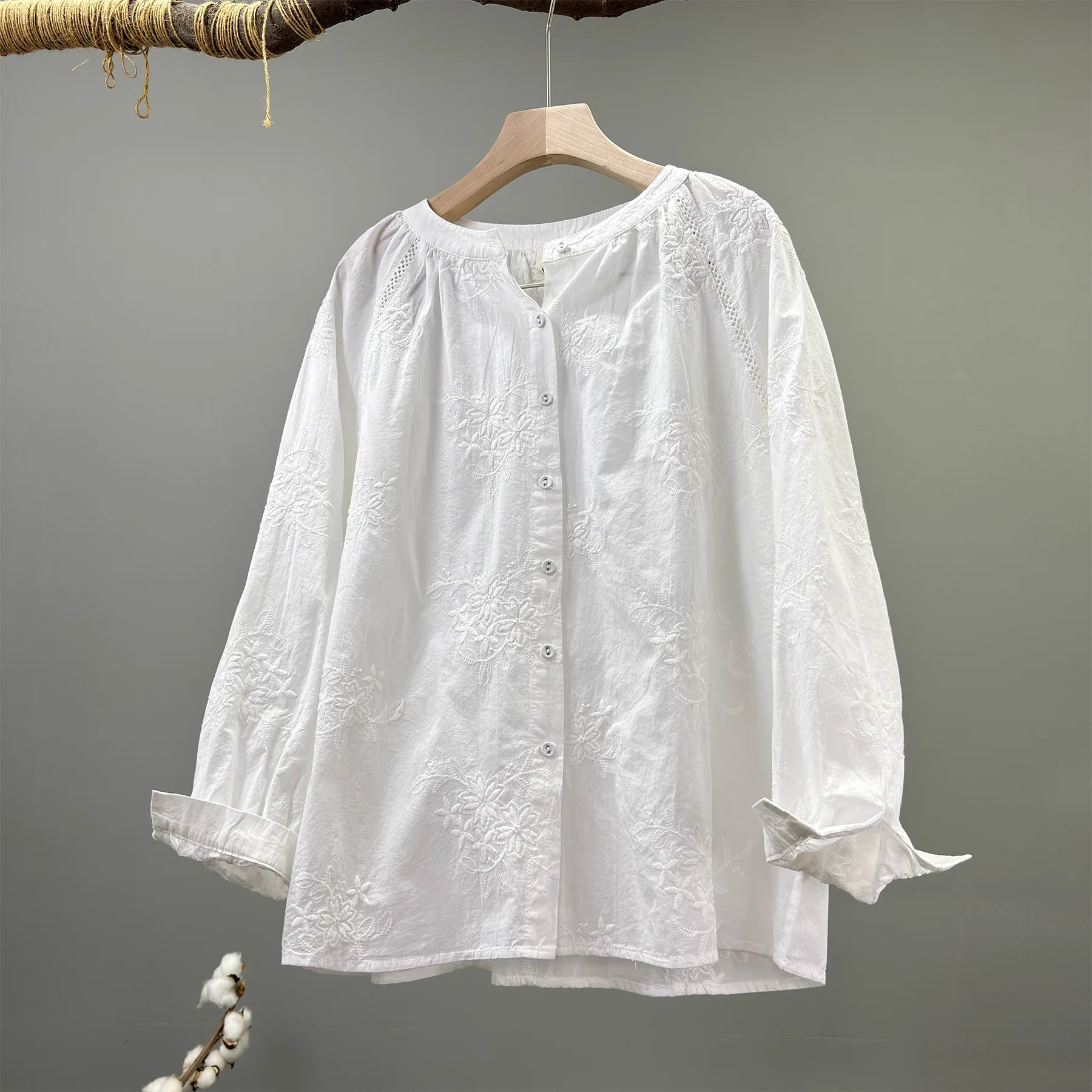 

Enianechu 100% Cotton White Women Elegant Shirts Fall Clothes 2026 Women Korean Fashion Long Sleeve Tops Ladies Pleated Shirts