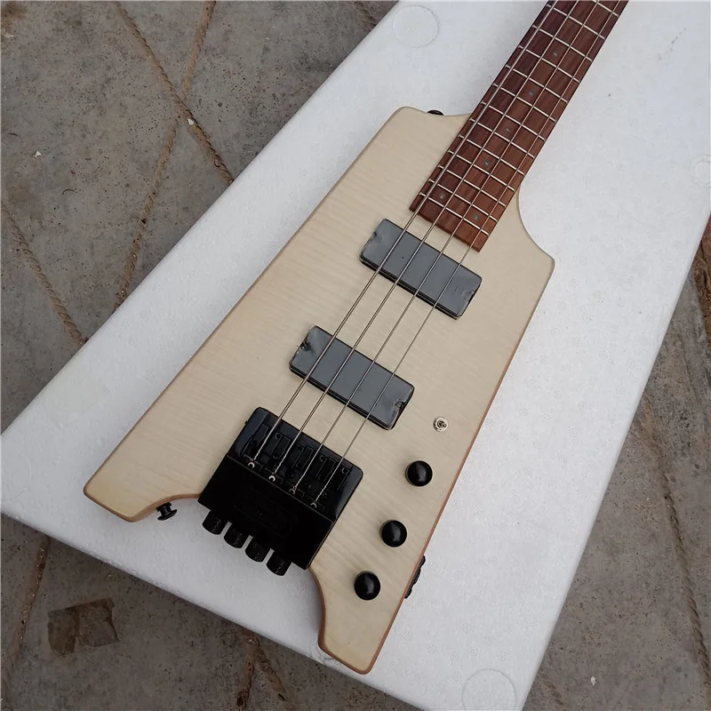 New Unfinished Headless Electric Bass Guitar,Mahogany Body&Rosewood Fingerboard With Red LED Light  BJ334