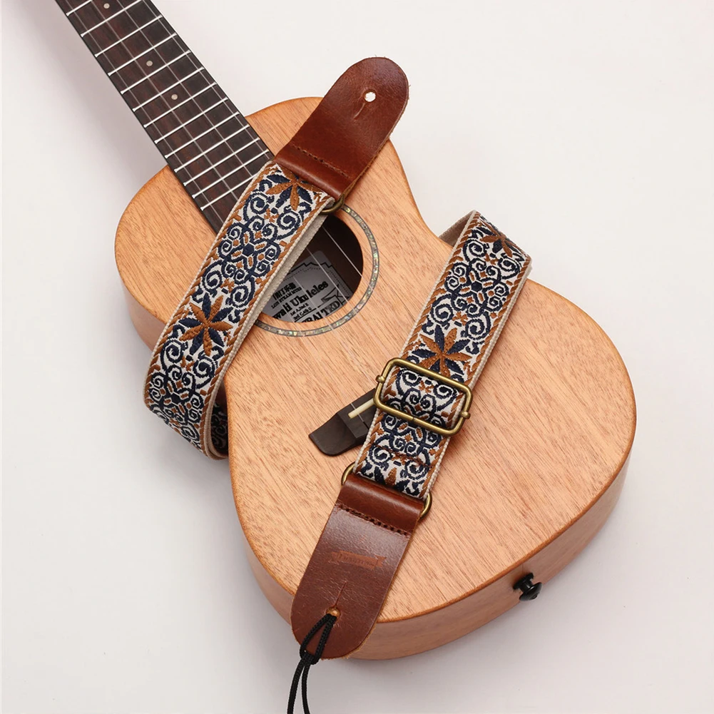 Retro Guitar Strap Embroidery Pattern Boho Pattern Instrument Strap Adjustable Ethnic Style for Classical Guitar Mandolin Banjo