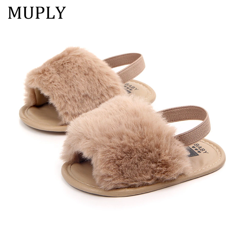 Newborn Baby Girl Faux Fur Baby Shoes Summer Cute Toddler Infant Print Flower Princess Kid Shoes First Walkers