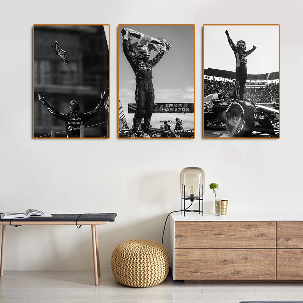 Black White Formula Grand Prix Legend Racing Poster Vintage Senna Race Car Canvas Painting Leclerc