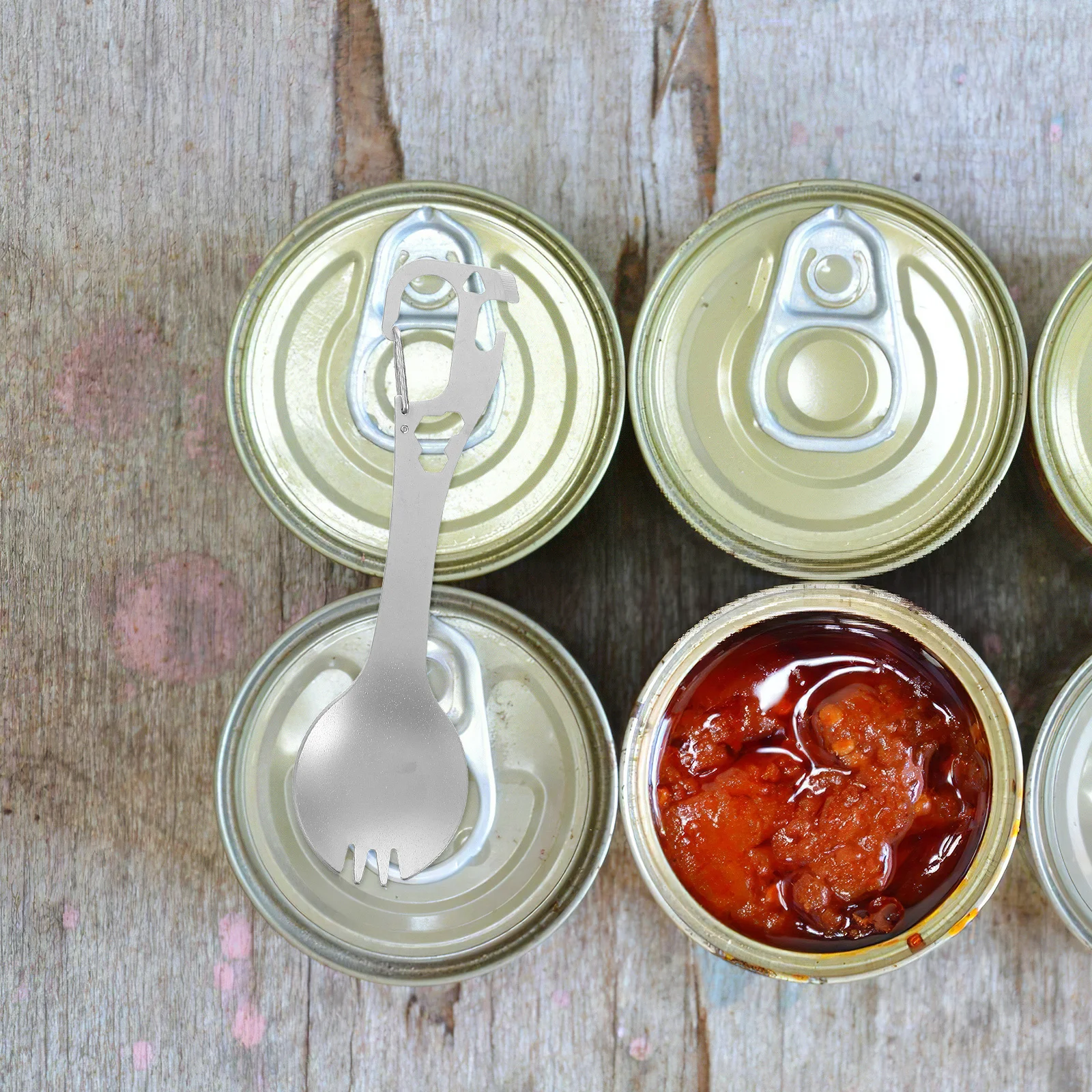 

Stainless Steel Outdoor Camping Utensil Fork Spoon Bottle Can Opener Keychain Portable Silverware for Hiking Picnic Travel