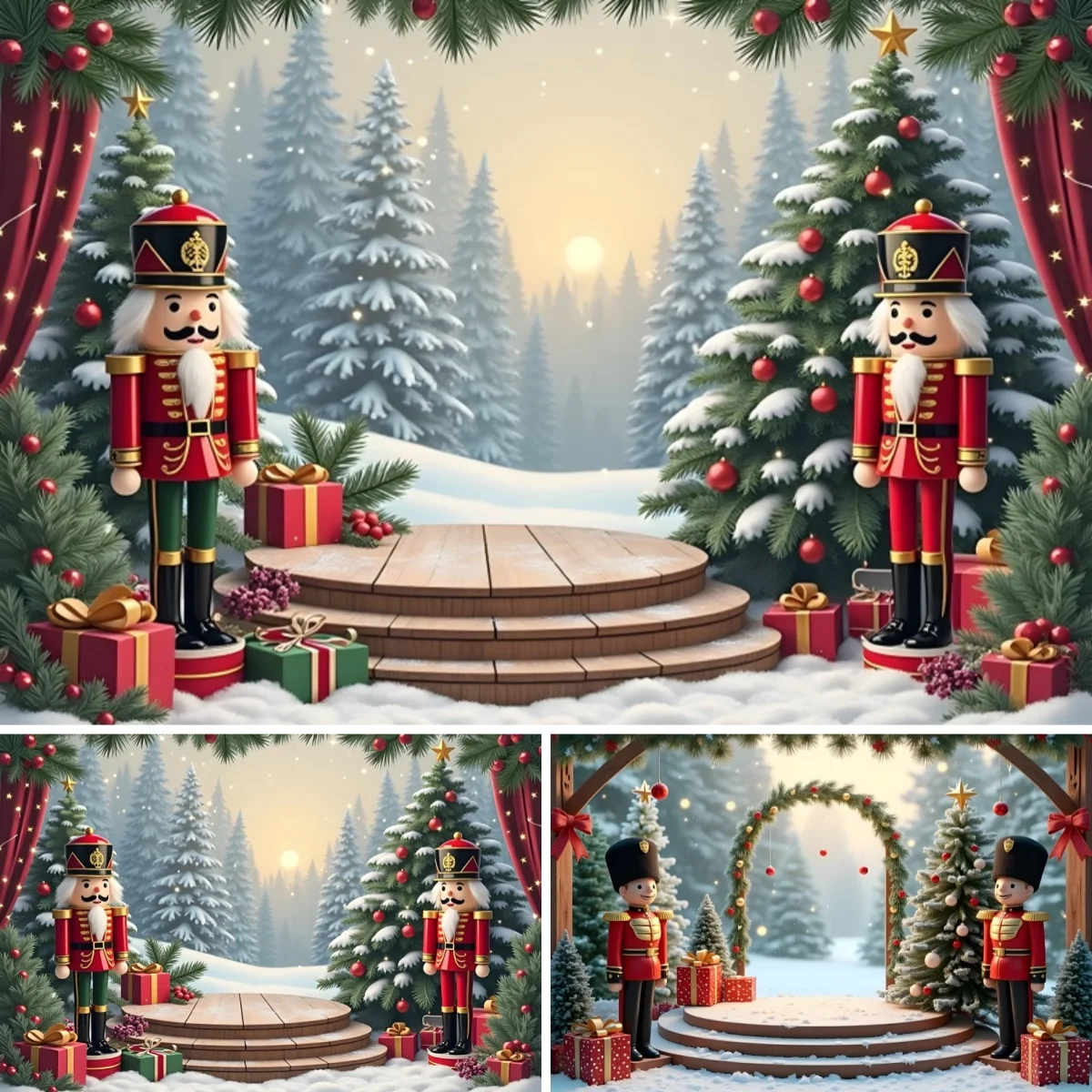 Nutcracker Christmas Backdrop Soldier Stage Gift Box Photography Background Family Portrait Studio Banner Holiday Party Decor
