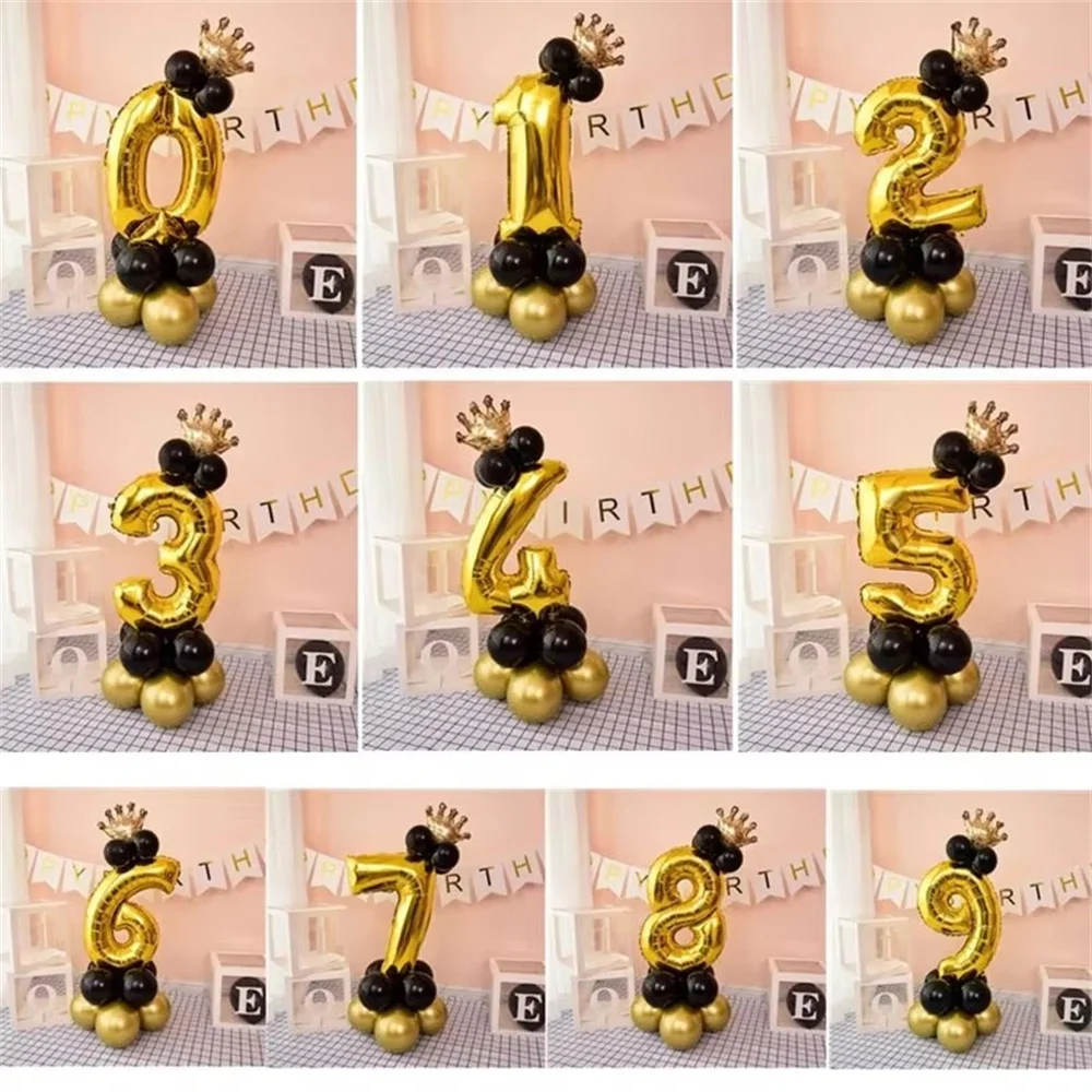 

Chrome Gold Black 32inch Number Foil Column Balloons Happy Birthday Party Decorations Kids Boy Girl 1 2 3 4 5 6 7 8 9 Year Old