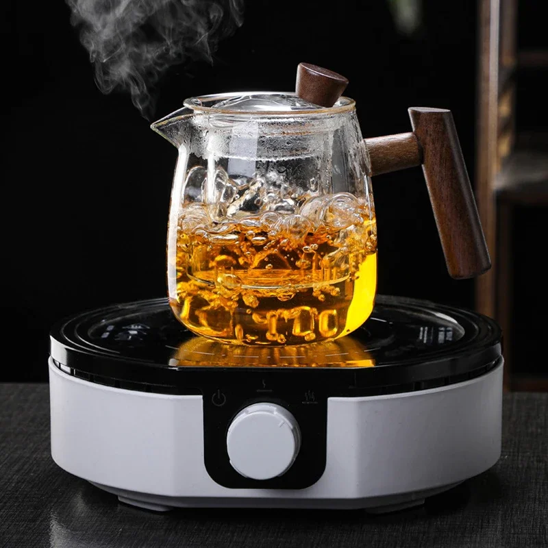 Glass Teapot Wood Handle Chinese Tea Ceremony Transparent Teawear Set Cup Filter High Boron Silicon Janpanese Pot 480ML view 3