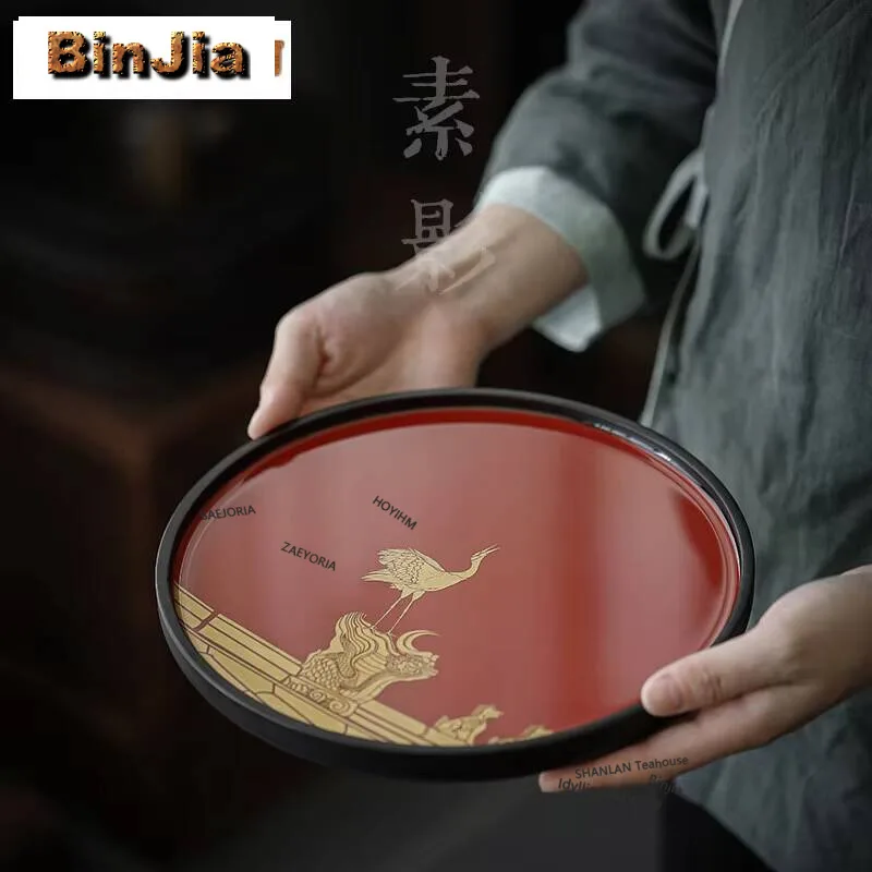 Wedding Solid Wood Tray Chinese Small Dry Brewing Tea Tray Palace Red Tea Serving Plate Imitation Large Lacquer Festive Pot Base