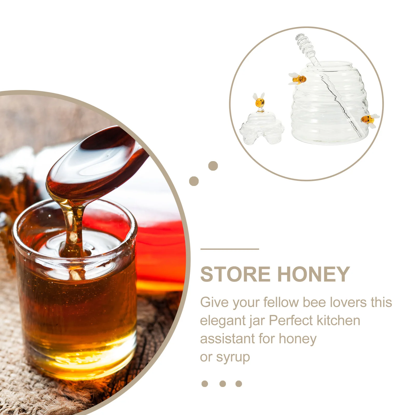 

1Set Transparent Honey Jar Glass Honey Pot Syrup Dispenser Home Storage Jar with Dipper Convenient Use Syrup Dispenser
