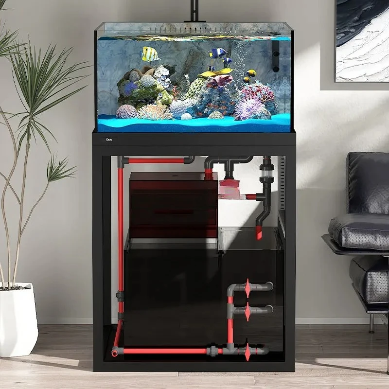 

Bottom filter back overflow rock slab large square tank, household ultra-white glass ecological aquarium