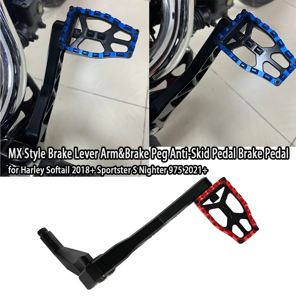 

Мотоциклетный тормозной рычаг MX Style, фиолетовый, противоскользящая педаль тормоза для Softail 2018 + Sportster S Nighter 975 2021+
