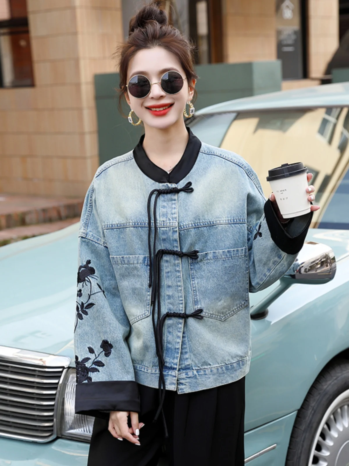 New Chinese Sle Women's Denim Jaet Spring Autumn Loose Faion Design Sensation Sli National Sle Top