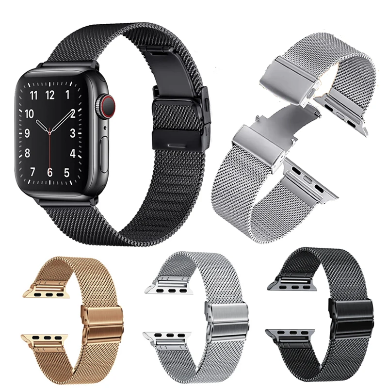 

Milanese loop strap for Apple watch 49mm 45mm 44mm 46mm 42mm Metal butterfly buckle bracelet iWatch Ultra 10 9 8 7 6 5 4 SE band